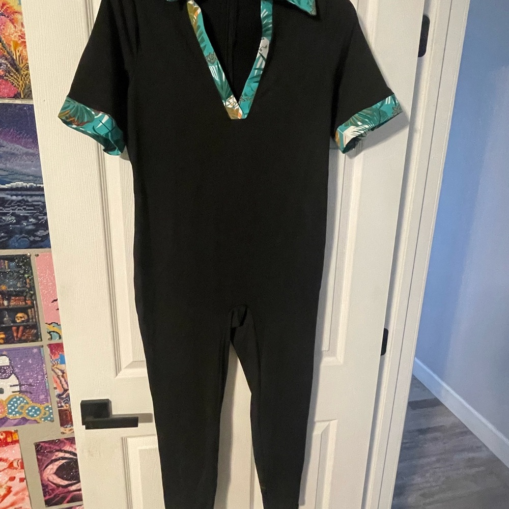 SHEIN Black Jumpsuit with Green Trim